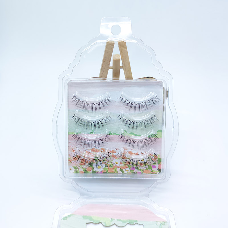 4 ζεύγη Natural Look False Lashes Strip Cross Clear Band 5-7mm Cross Eyelash JK1